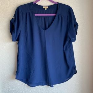 Lily White Navy Blue V-Neck Blouse